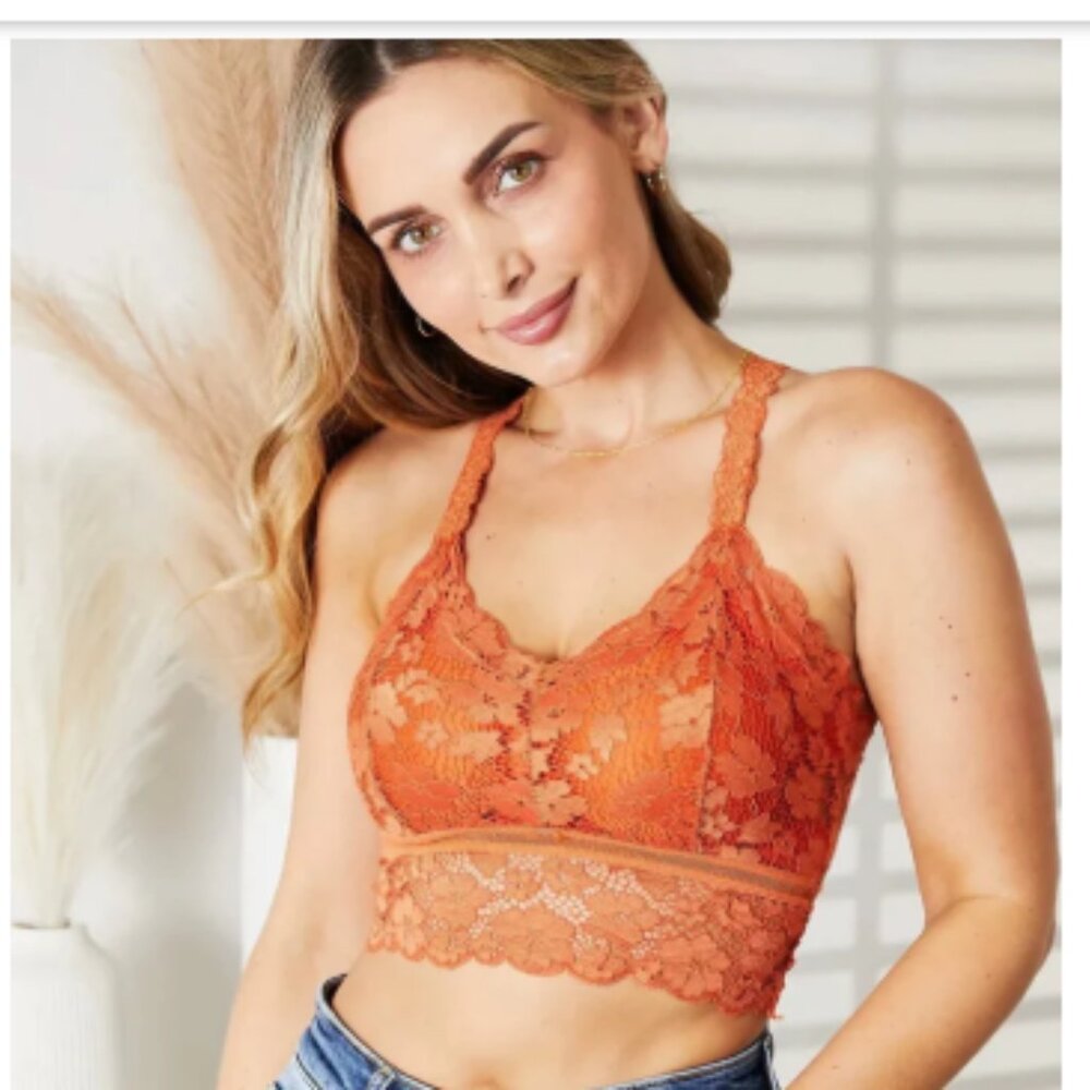 NWOT Juliette Crisscross Lace Bralette- Light Peach/Coral--2x/3x-312